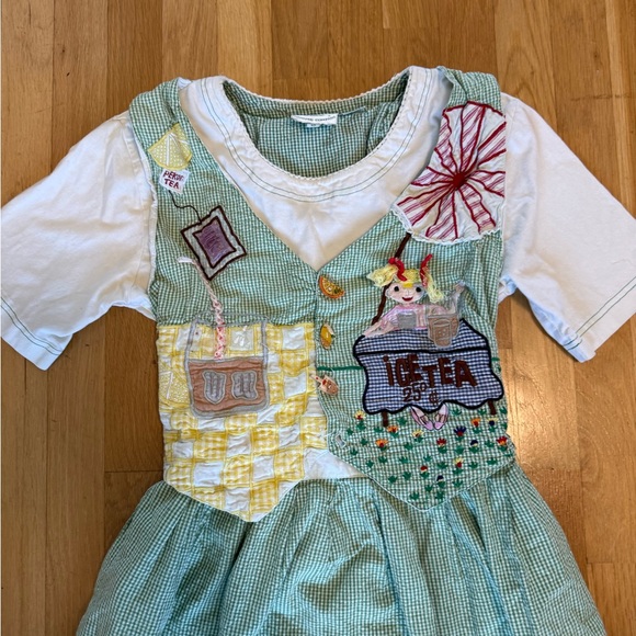 VTG 90s Country Wear Iced Tea Novelty Appliqué Dress Gingham 3D Buttons Size 10 - Picture 4 of 12